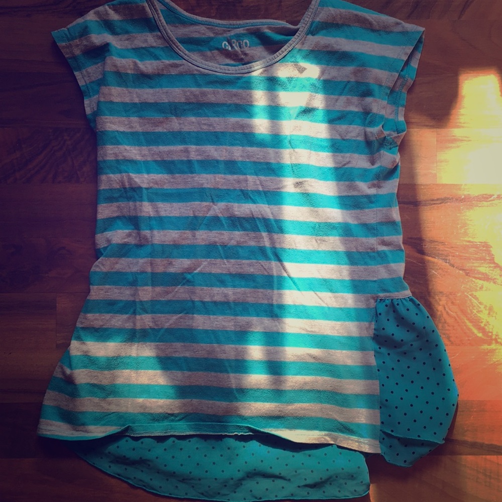 A blue and grey striped shirt